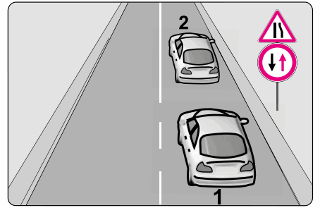 Şekildeki trafik işaretlerine göre 1 numaralı araç sürücü nasıl davranmalıdır?